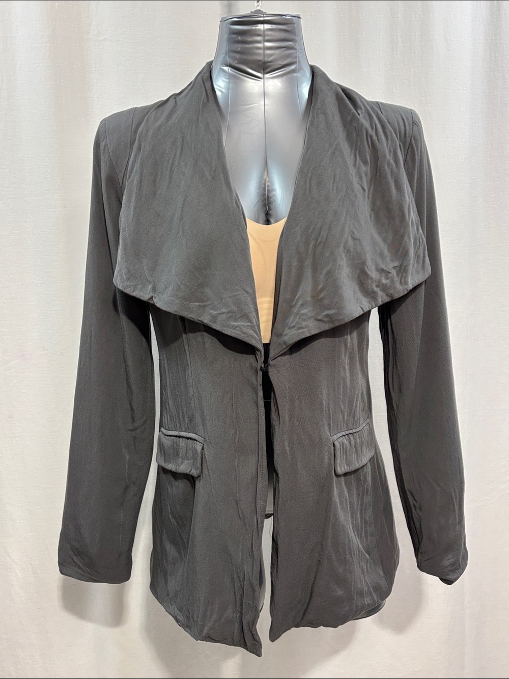 Forever 21 Gray Women’s Draped Waterfall Blazer trendy work stretch every day